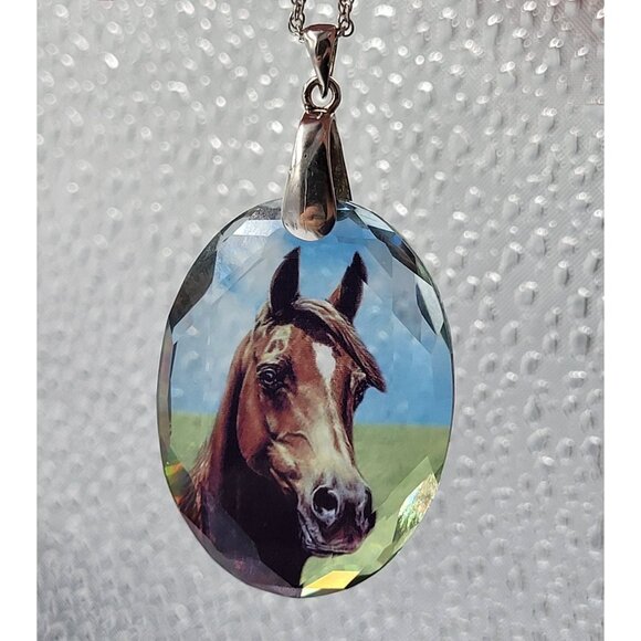 Danbury Mint Crystal Horse Pendant Necklace Sterling Silver Italy 925 - Picture 11 of 11